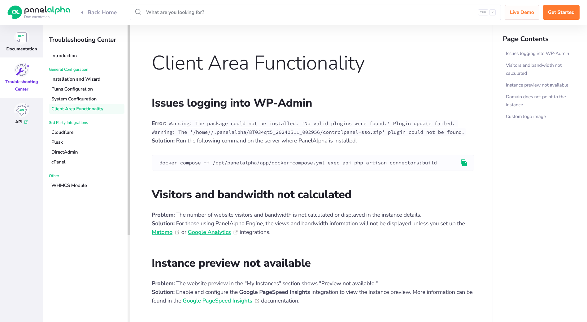 Troubleshooting Center - PanelAlpha